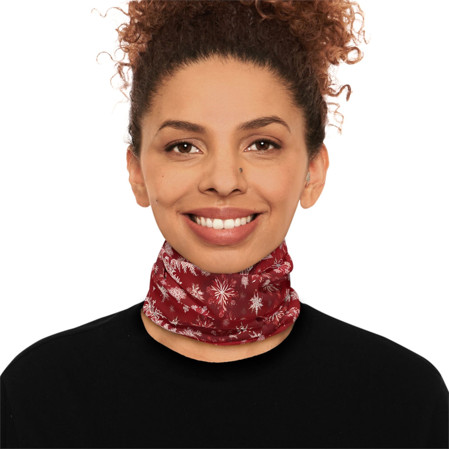 Red Snowflake Neck Gaiter – Winter Face Cover with Adjustable Drawstring
