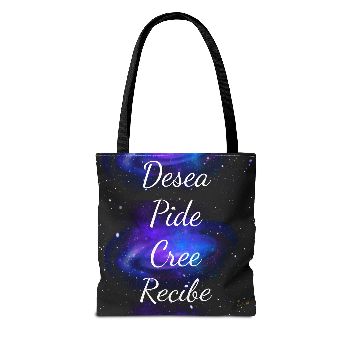 Desea Pide Cree Recibe Tote Bag – Bolsa Cósmica de Afirmaciones Espirituales por Druvs