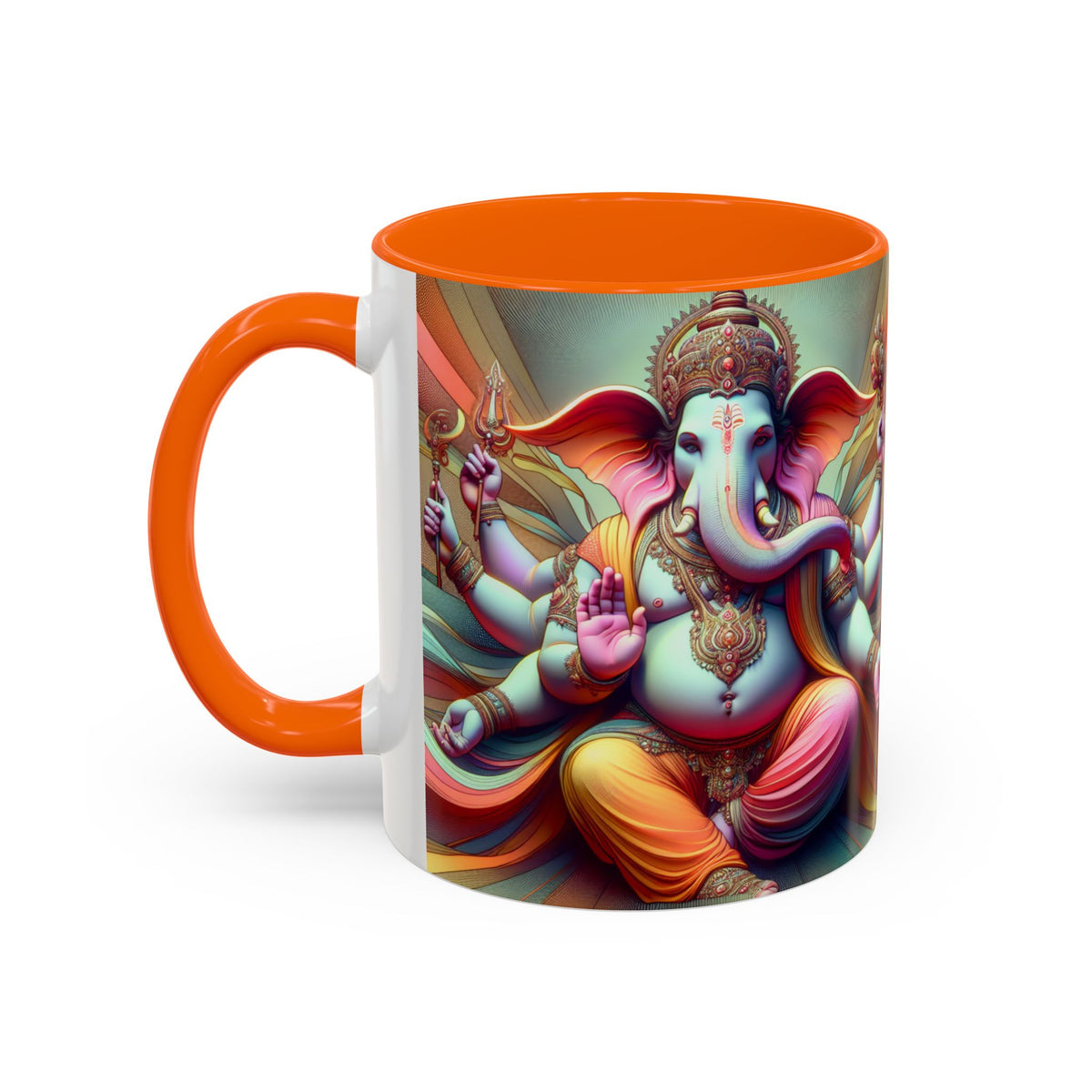 Ganesha spiritual coffee mug with colourful handle and interior
