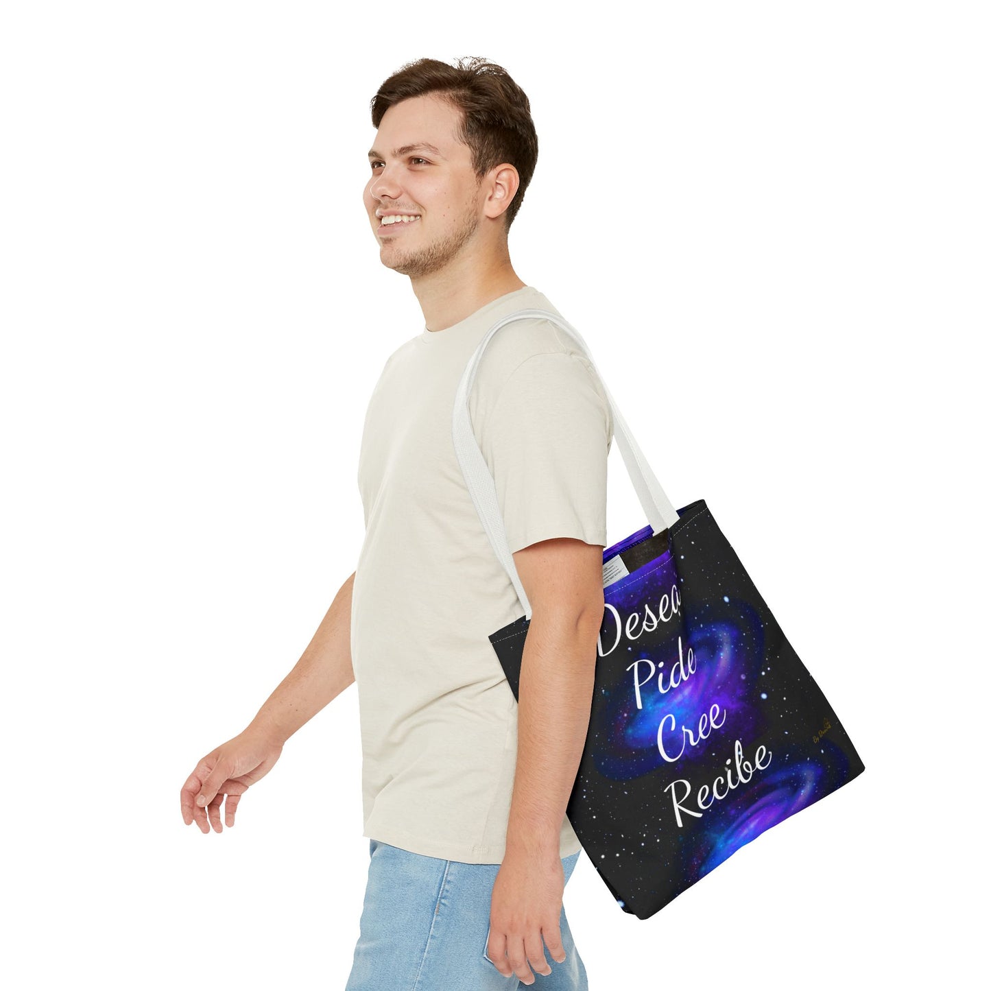 Desea Pide Cree Recibe Tote Bag – Bolsa Cósmica de Afirmaciones Espirituales por Druvs