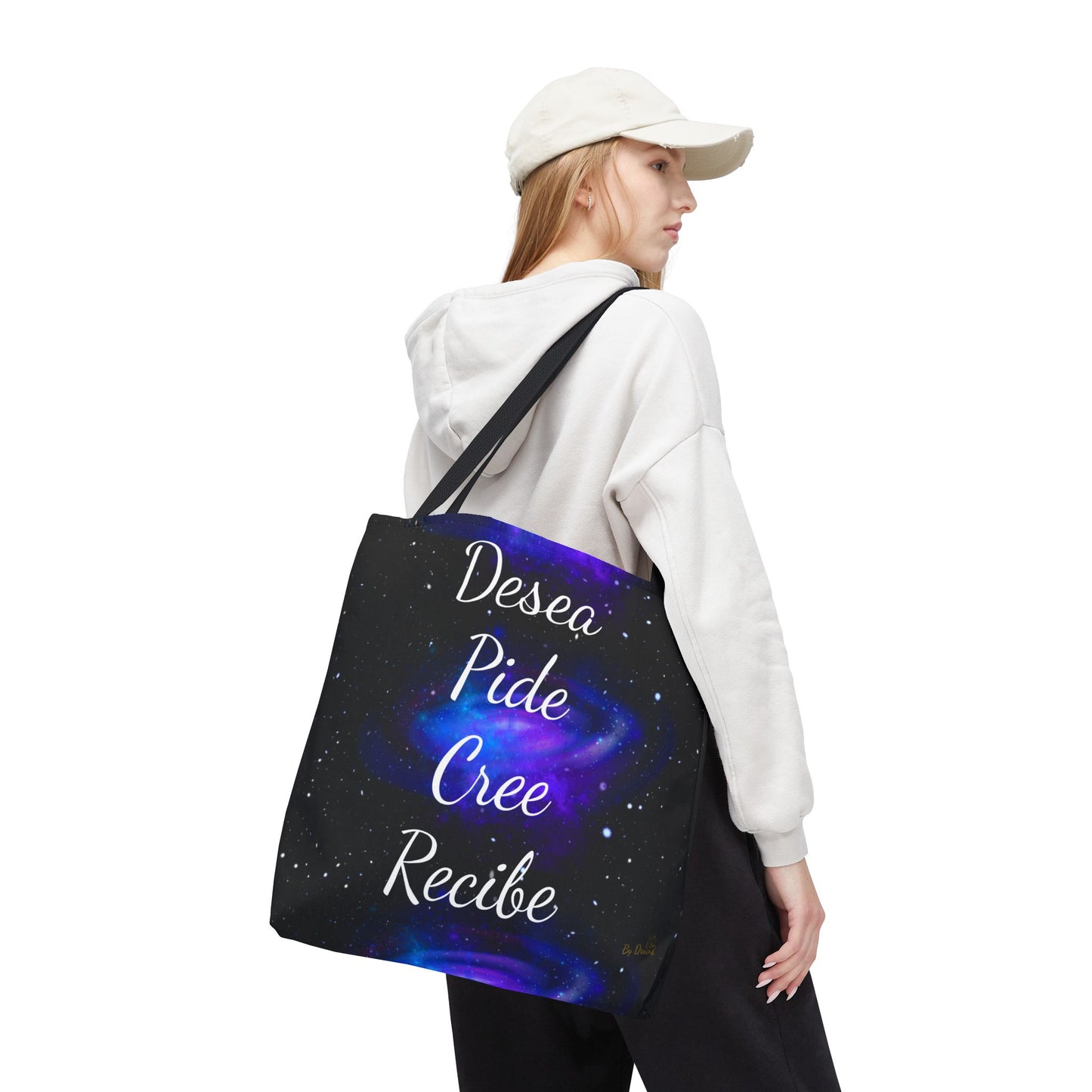 Desea Pide Cree Recibe Tote Bag – Bolsa Cósmica de Afirmaciones Espirituales por Druvs