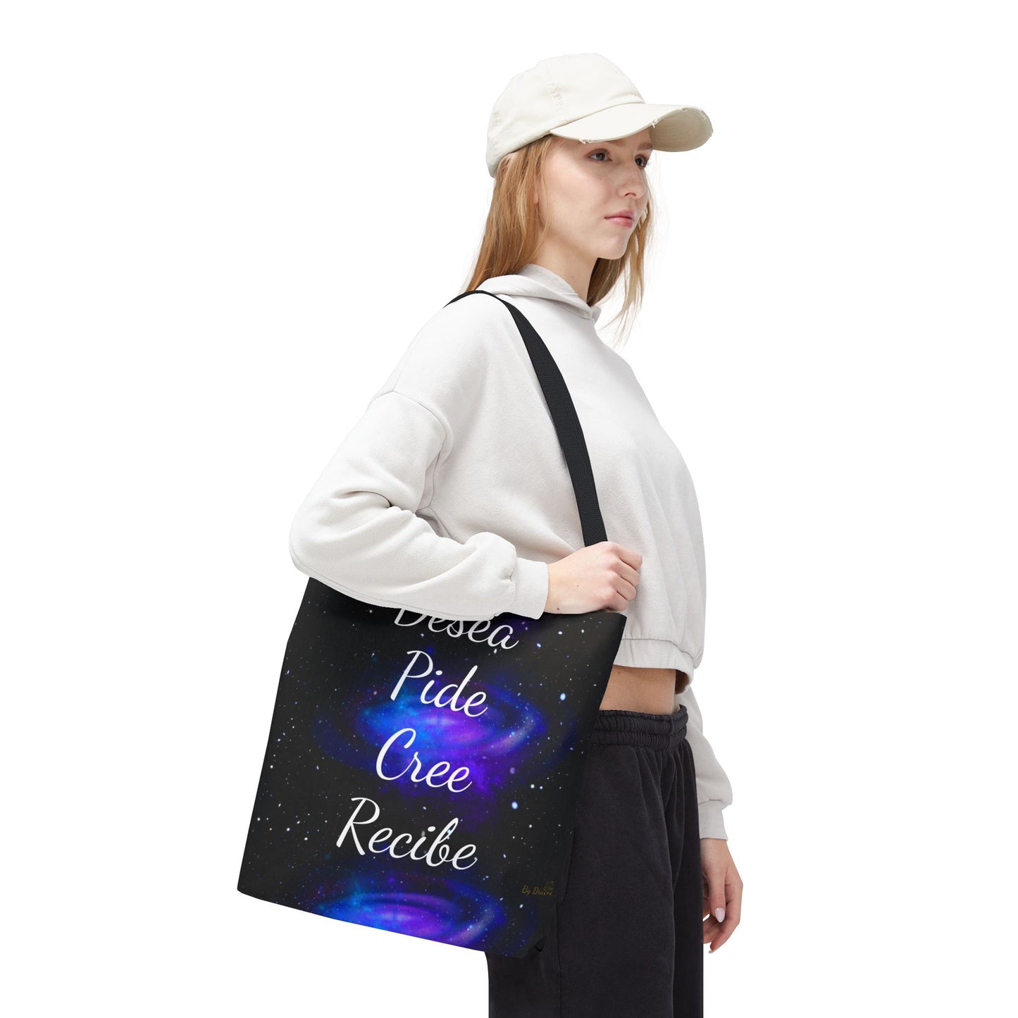 Desea Pide Cree Recibe Tote Bag – Bolsa Cósmica de Afirmaciones Espirituales por Druvs