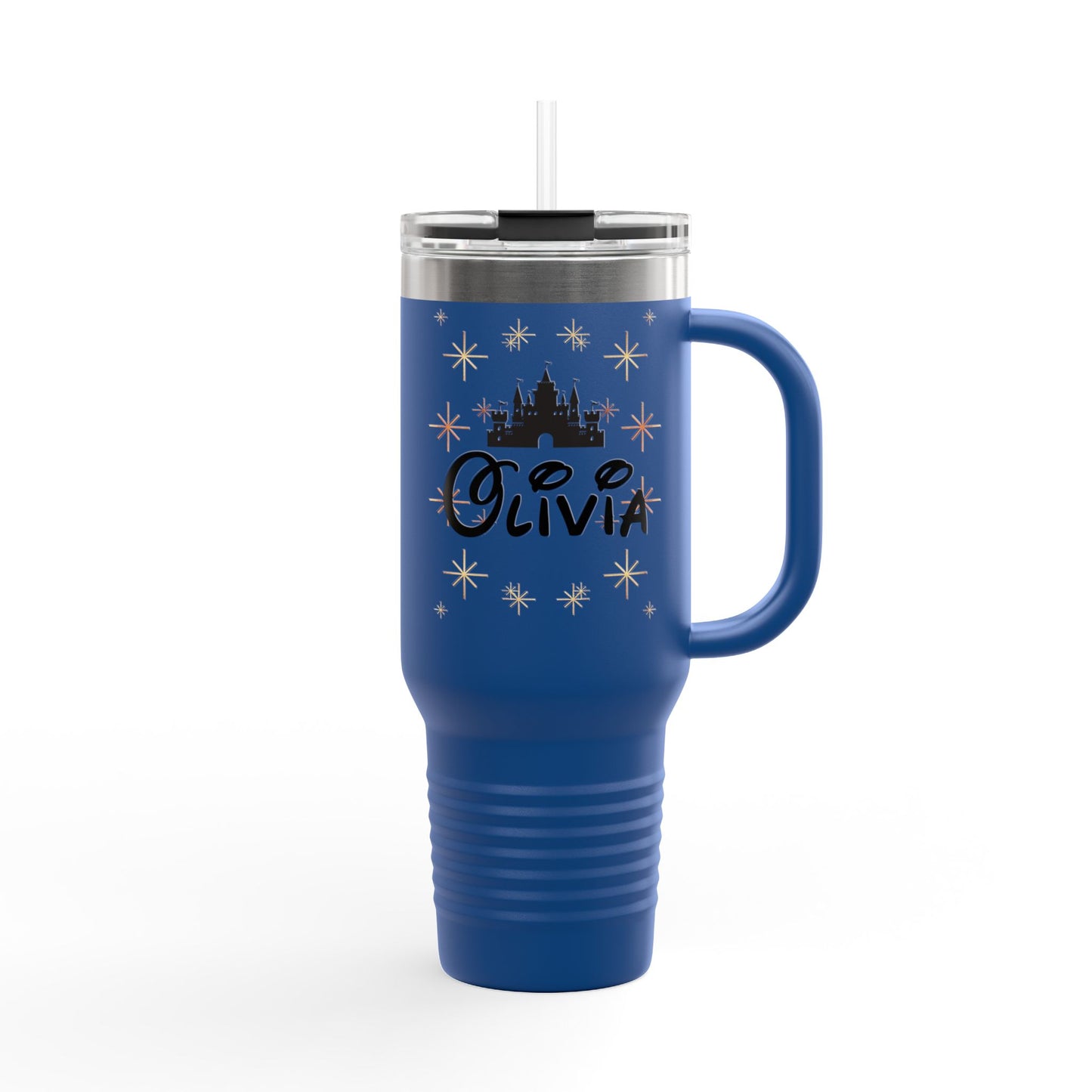 Personalized Disney-Inspired Travel Mug – Olivia Edition with Castle & Sparkles