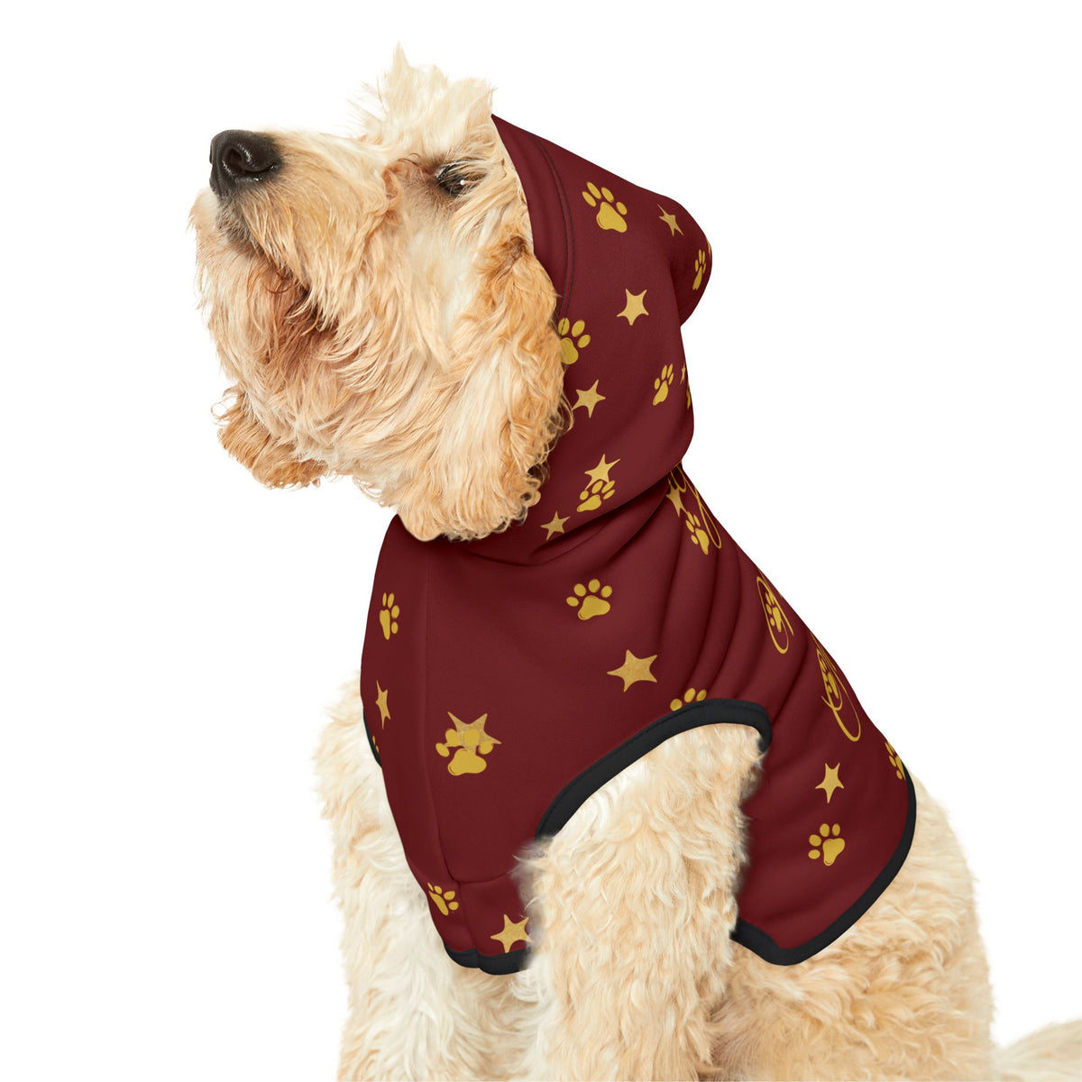 Dog wearing hooded red Christmas pet outfit