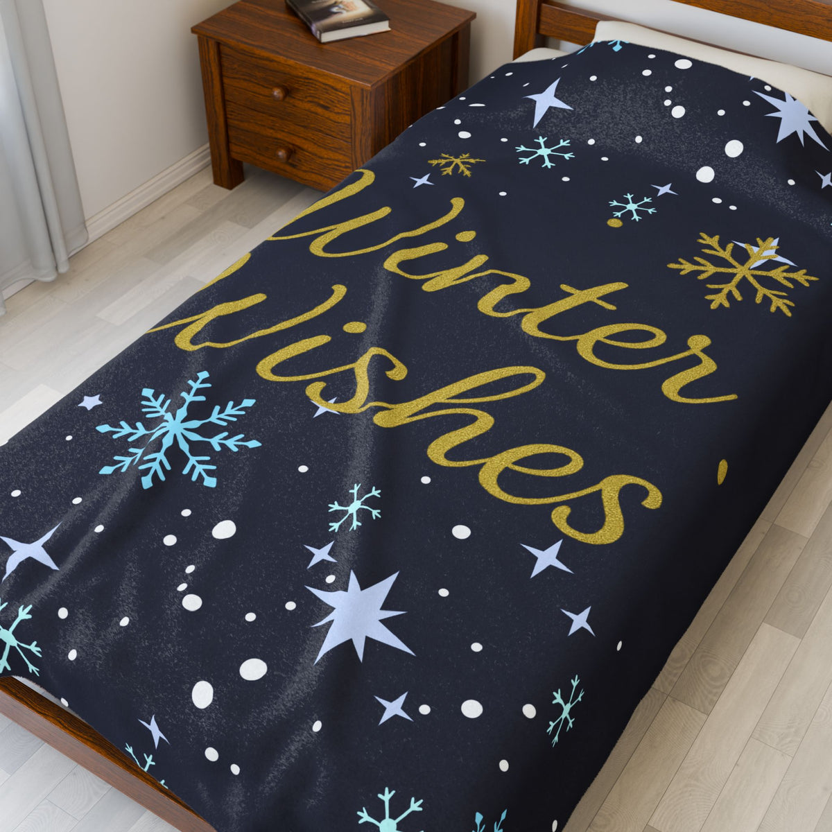 Winter Wishes Sherpa Throw Blanket – Navy & Gold – product photo 12 of 24