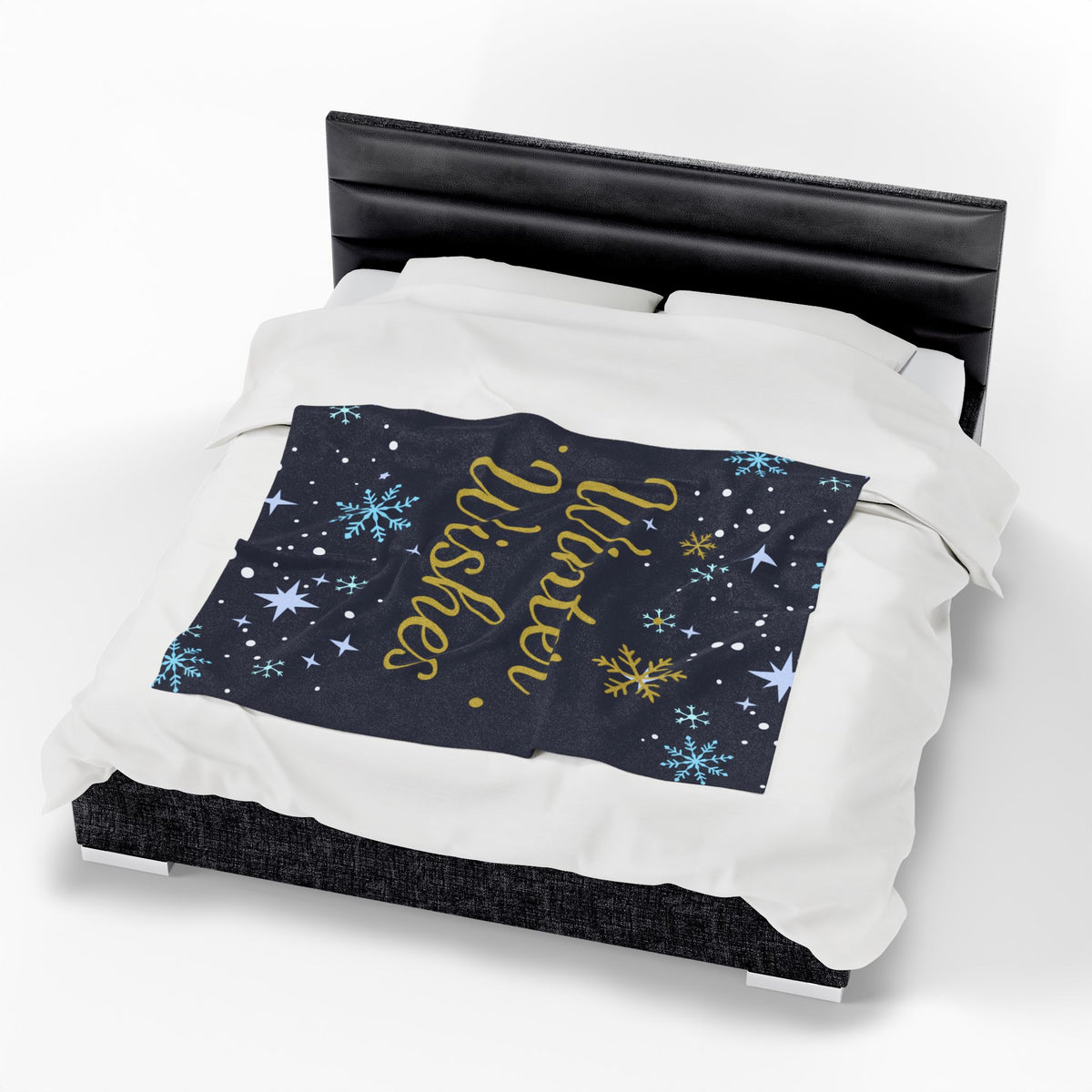 Winter Wishes Sherpa Throw Blanket – Navy & Gold – product photo 8 of 24
