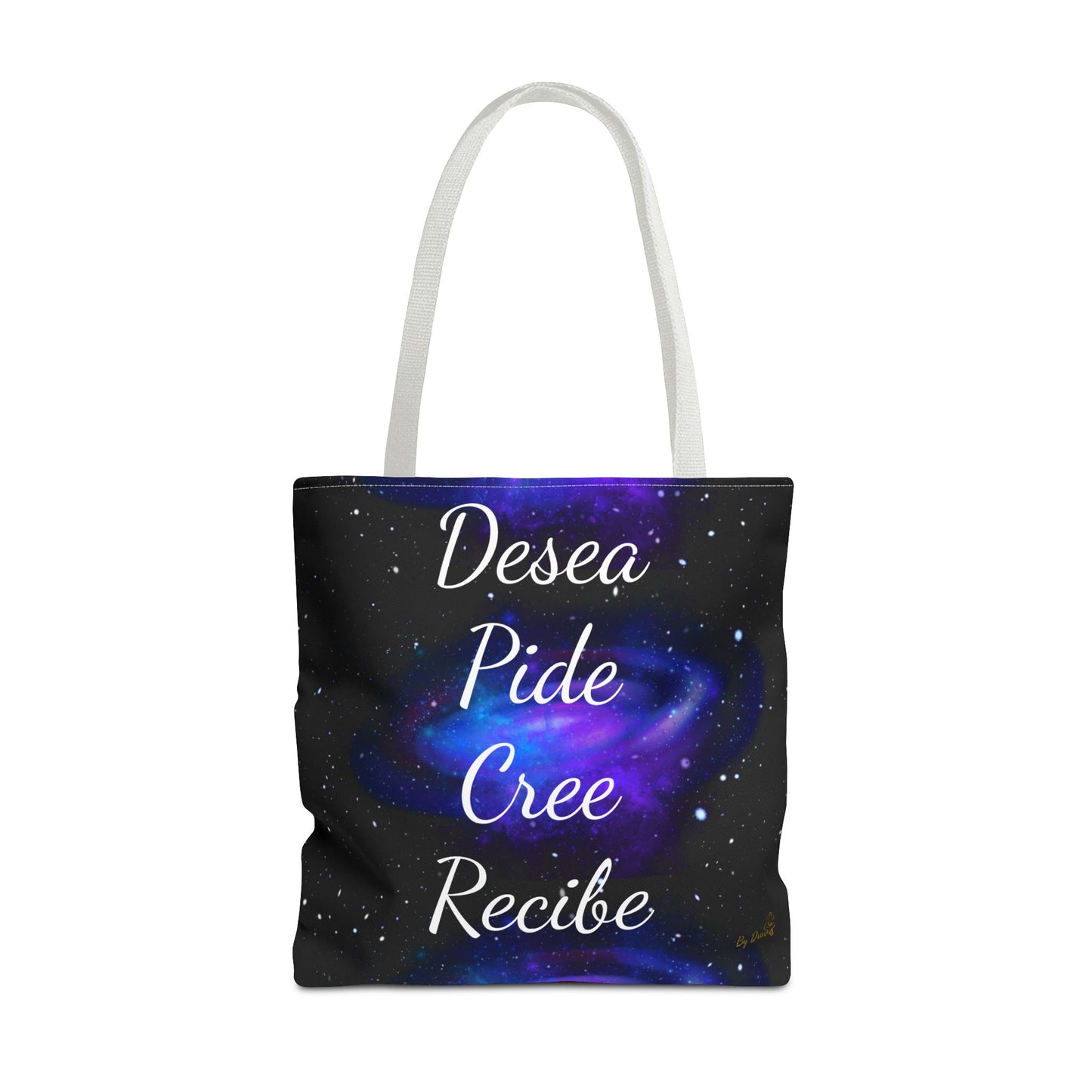 Desea Pide Cree Recibe Tote Bag – Bolsa Cósmica de Afirmaciones Espirituales por Druvs