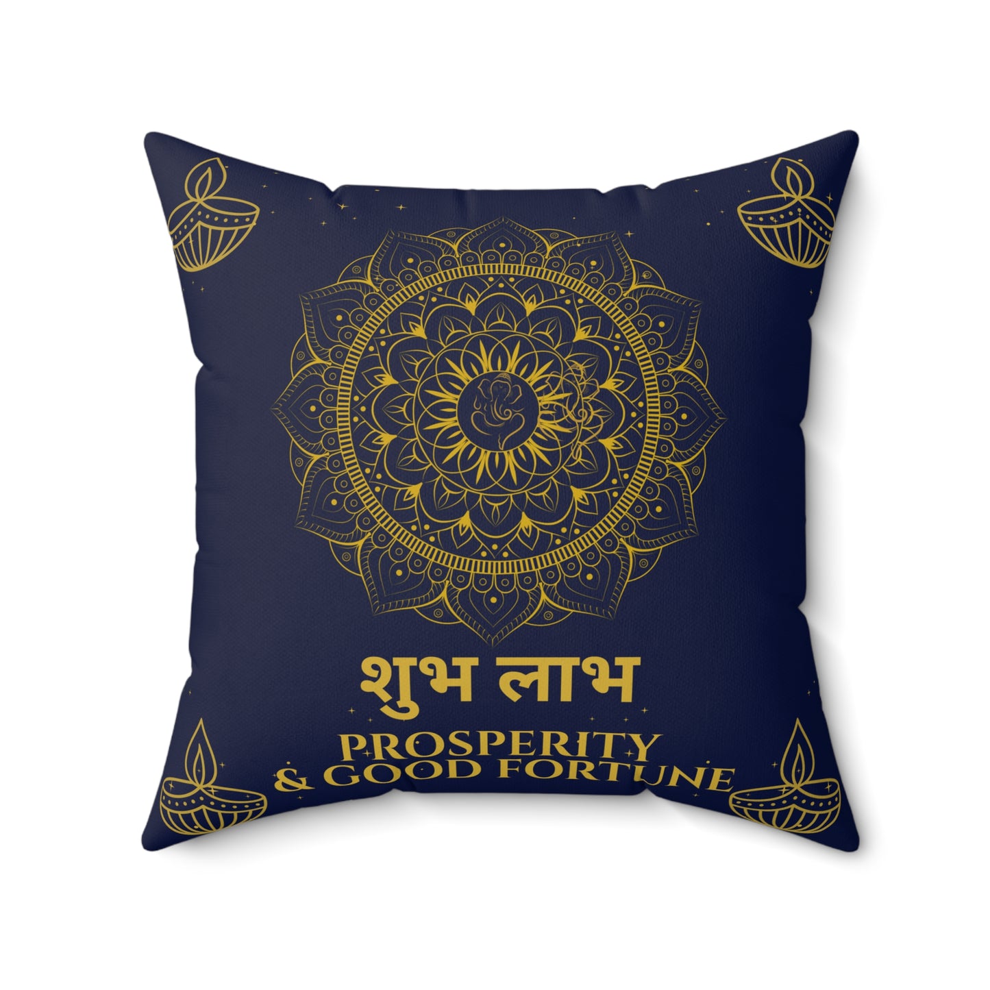 Shubh Labh Diwali Cushion – Prosperity & Good Fortune in Royal Blue by Druvs