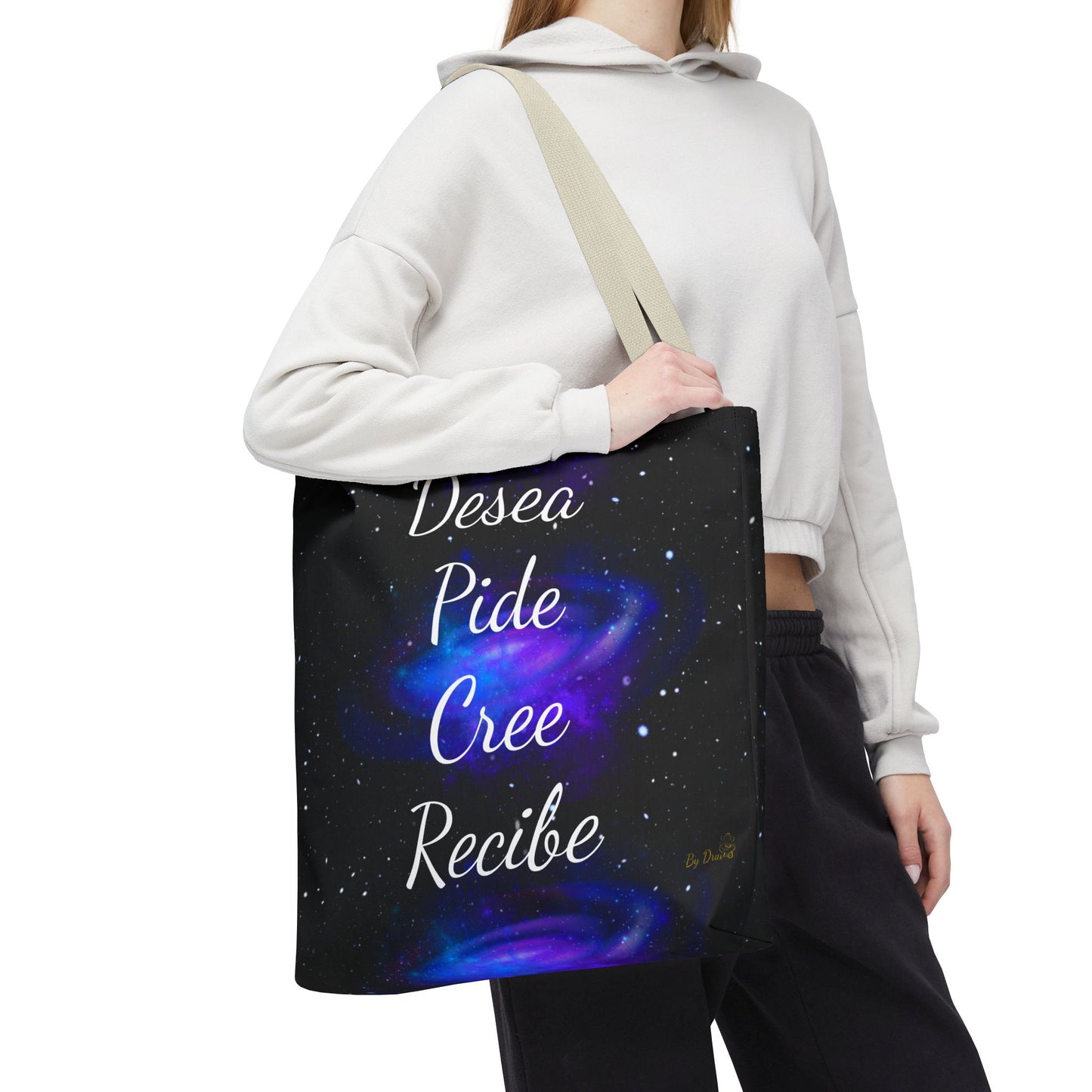 Desea Pide Cree Recibe Tote Bag – Bolsa Cósmica de Afirmaciones Espirituales por Druvs