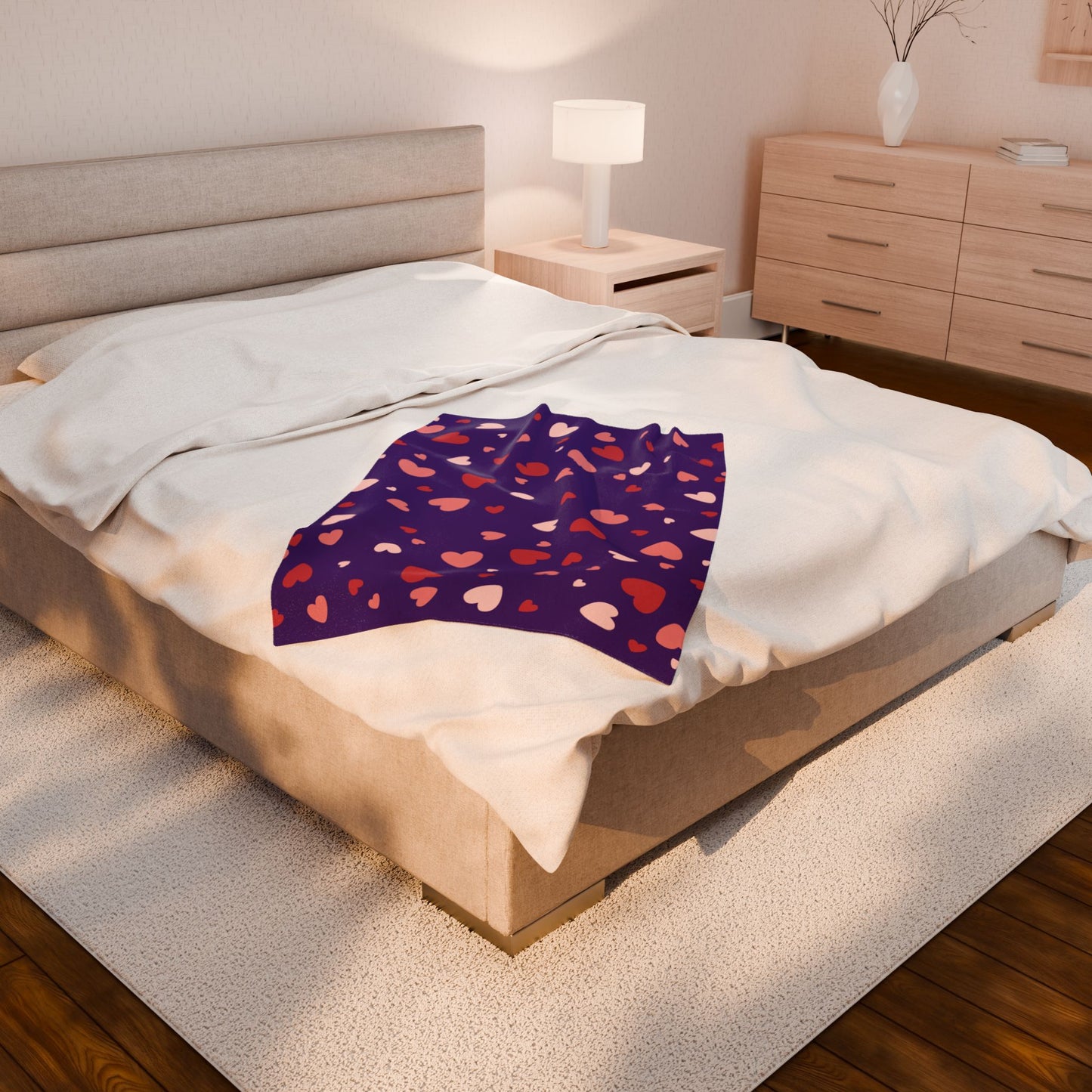 Velveteen Love Blanket – Purple Throw with Heart Pattern | Cozy Gift by Druvs
