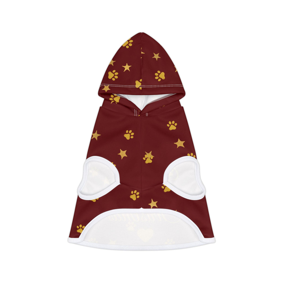 Underside of red Christmas pet hoodie with white rib trim
