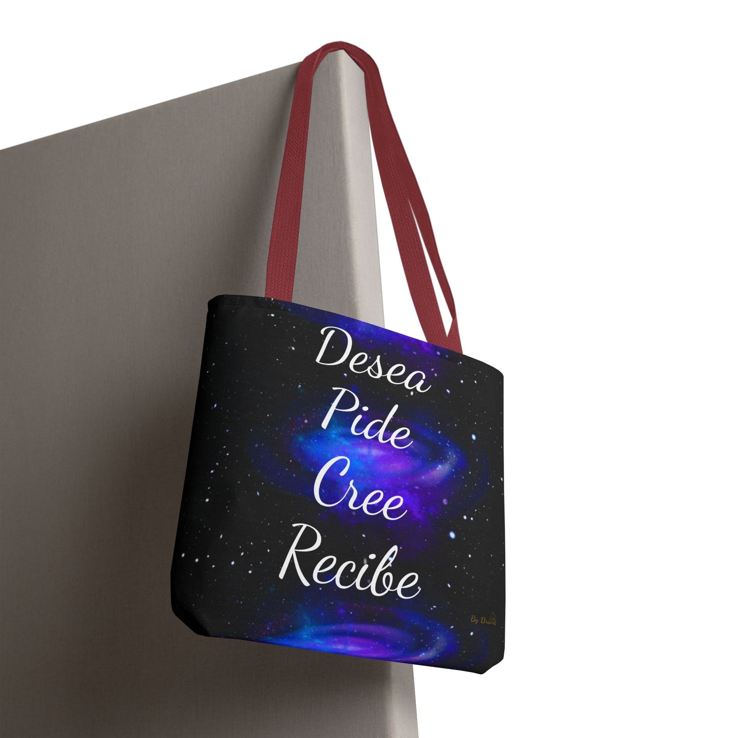 Desea Pide Cree Recibe Tote Bag – Bolsa Cósmica de Afirmaciones Espirituales por Druvs