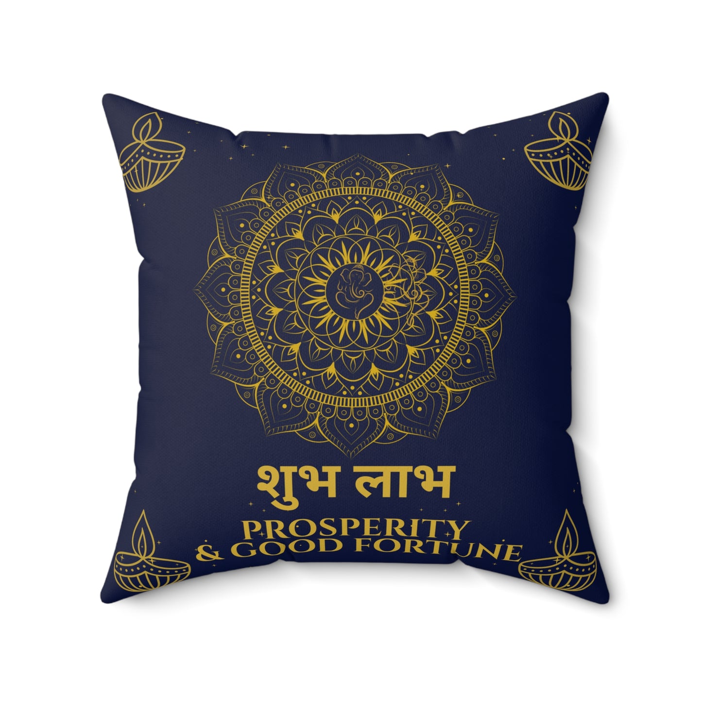 Shubh Labh Diwali Cushion – Prosperity & Good Fortune in Royal Blue by Druvs