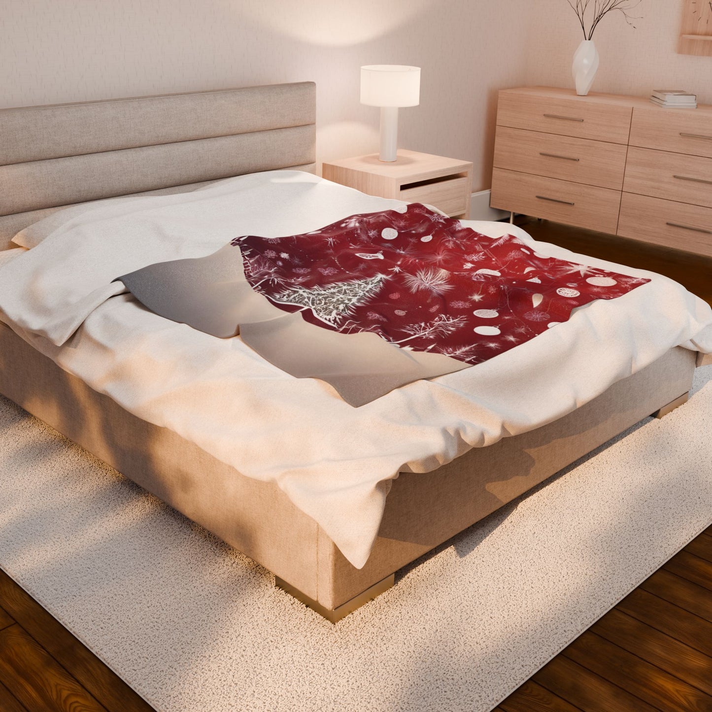 Velveteen Christmas Snowflake Blanket – Red & White Cozy Holiday Throw