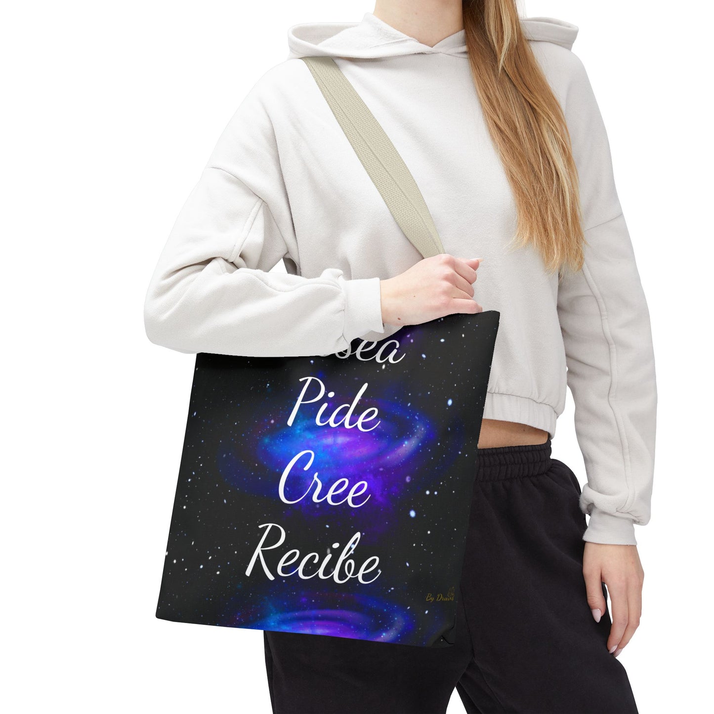 Desea Pide Cree Recibe Tote Bag – Bolsa Cósmica de Afirmaciones Espirituales por Druvs