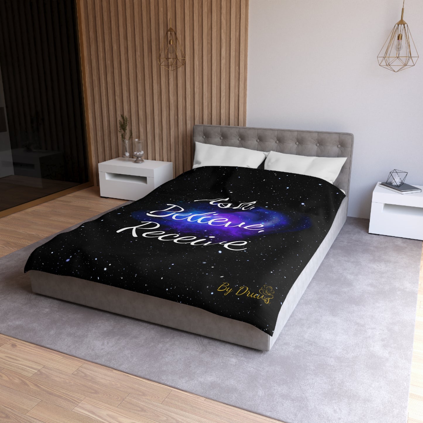 Ask Believe Receive Duvet Cover – Law of Attraction Cosmic Bedding by Druvs (Multiple Sizes, Worldwide Shipping)