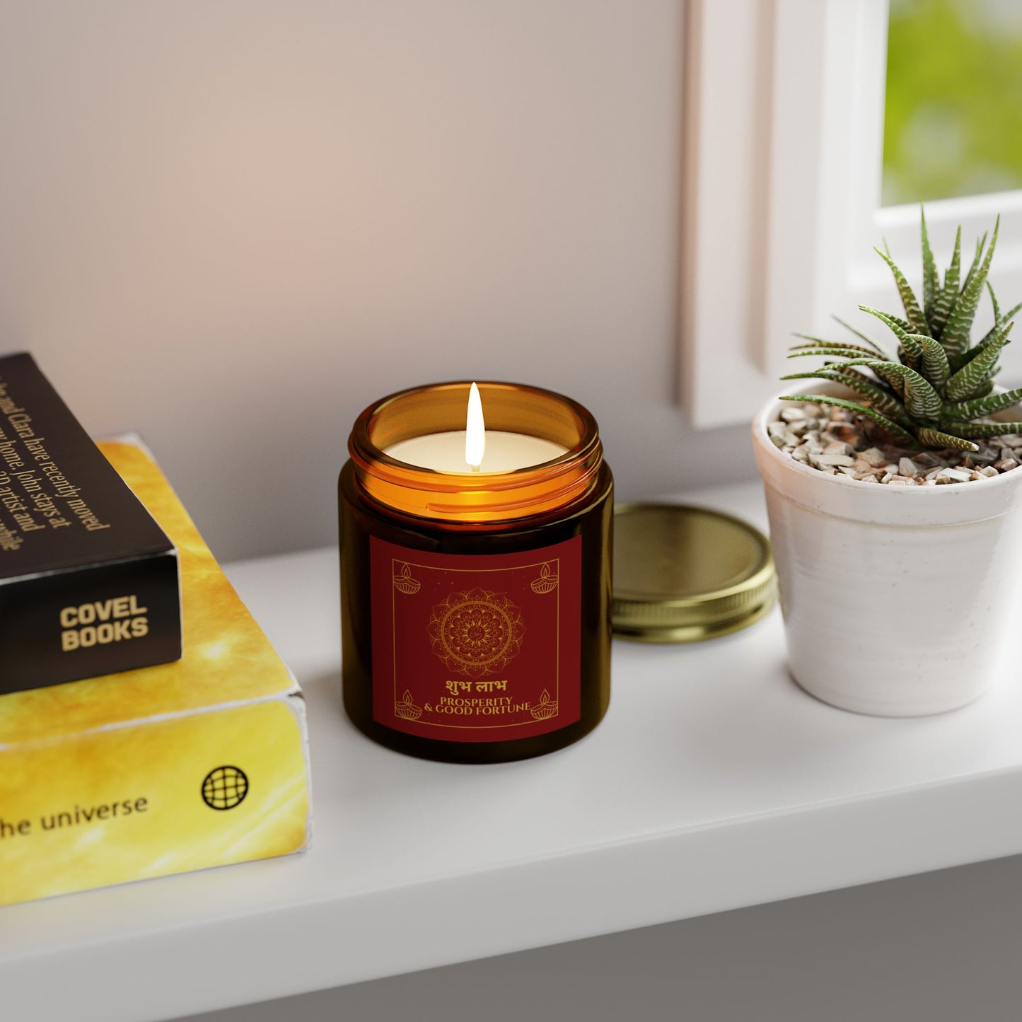 Shubh Labh Prosperity Candle – Red & Gold Diwali Soy Jar | Good Fortune Edition