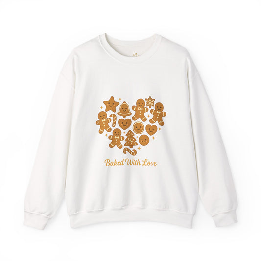 “Baked With Love” Gingerbread Cookie Sweatshirt – Holiday Unisex Cozy Pullover