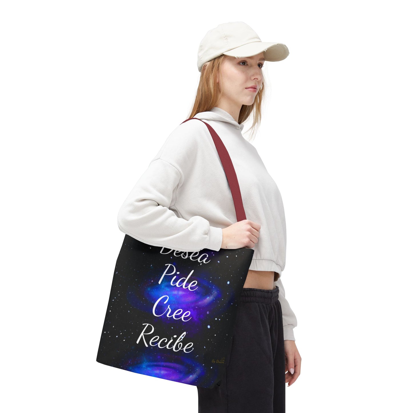 Desea Pide Cree Recibe Tote Bag – Bolsa Cósmica de Afirmaciones Espirituales por Druvs