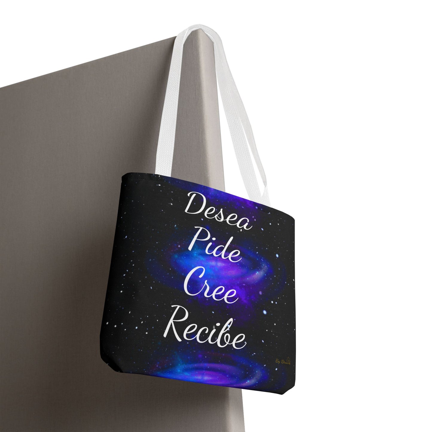 Desea Pide Cree Recibe Tote Bag – Bolsa Cósmica de Afirmaciones Espirituales por Druvs