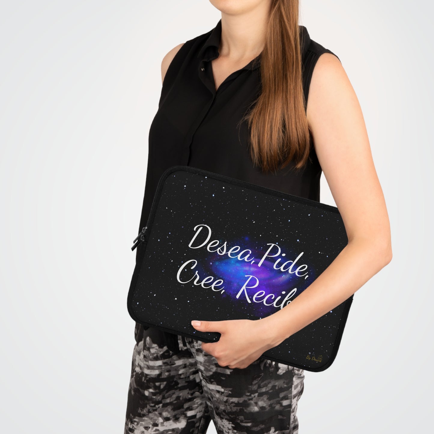 “Desea, Pide, Cree, Recibe” Laptop Sleeve – Galaxy Manifestation Case by Druvs (Multiple Sizes)