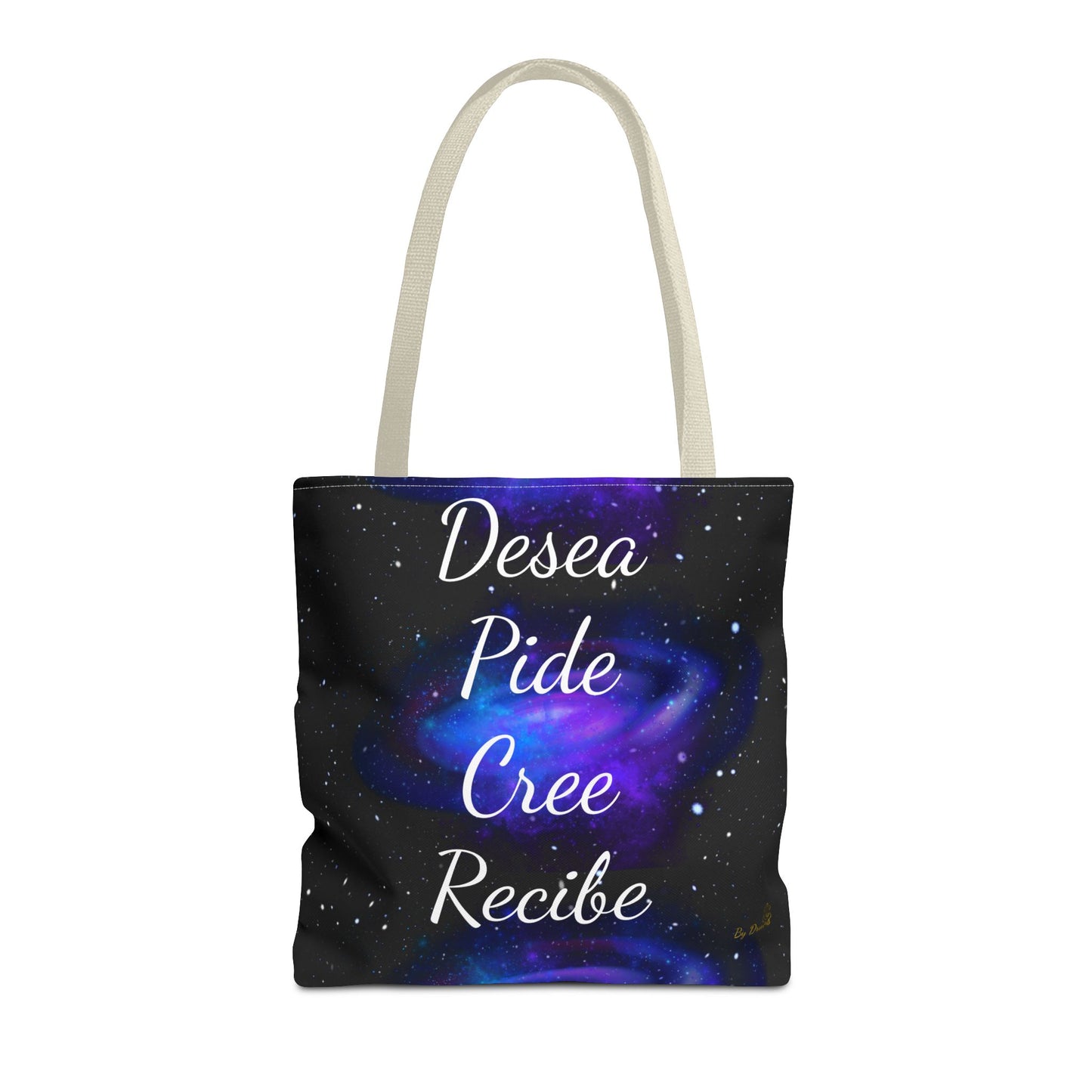 Desea Pide Cree Recibe Tote Bag – Bolsa Cósmica de Afirmaciones Espirituales por Druvs