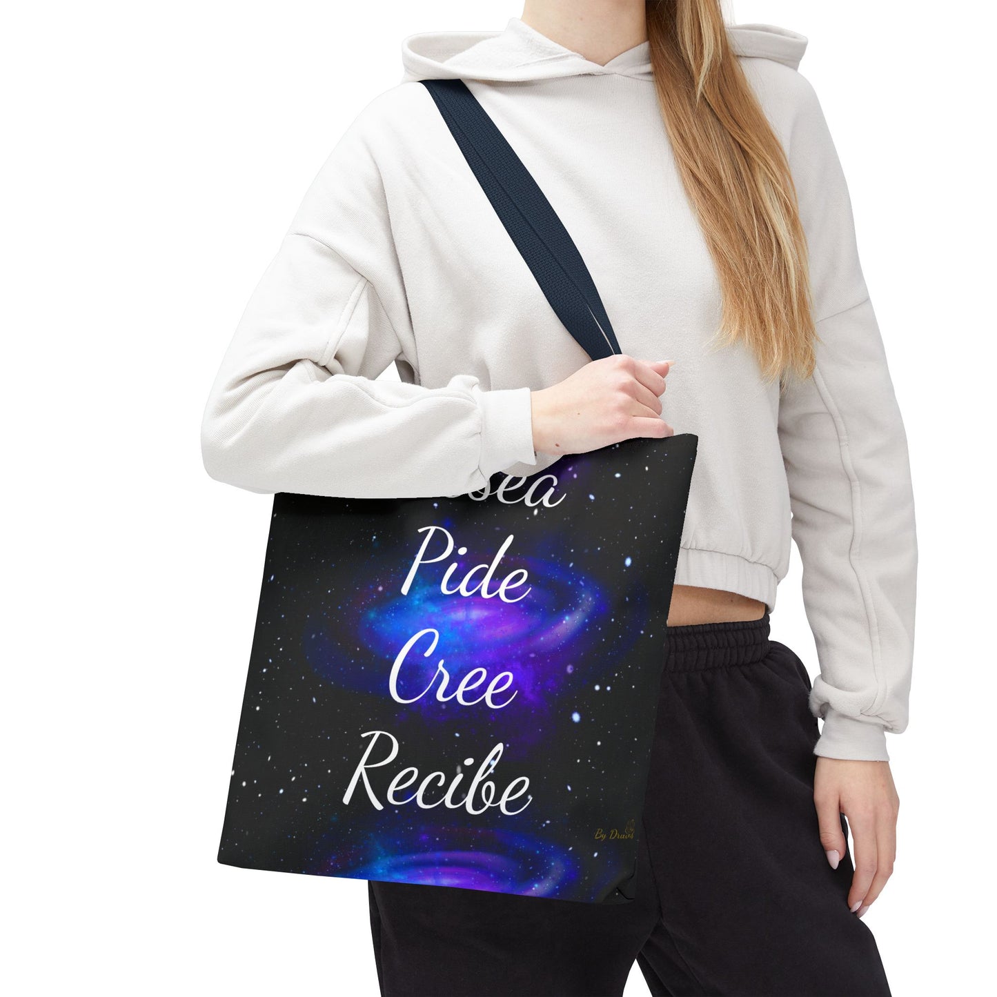 Desea Pide Cree Recibe Tote Bag – Bolsa Cósmica de Afirmaciones Espirituales por Druvs