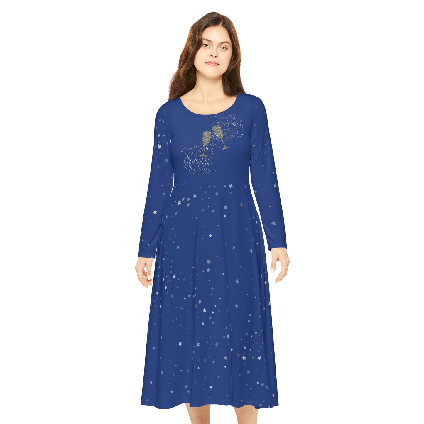 Long Sleeve Dress with Champagne Glass and Stars