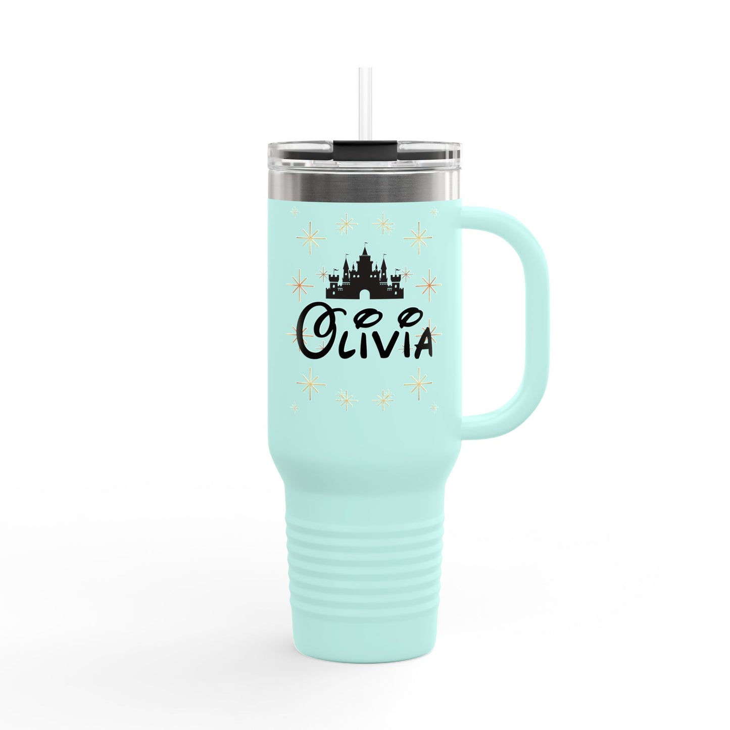 Personalized Disney-Inspired Travel Mug – Olivia Edition with Castle & Sparkles
