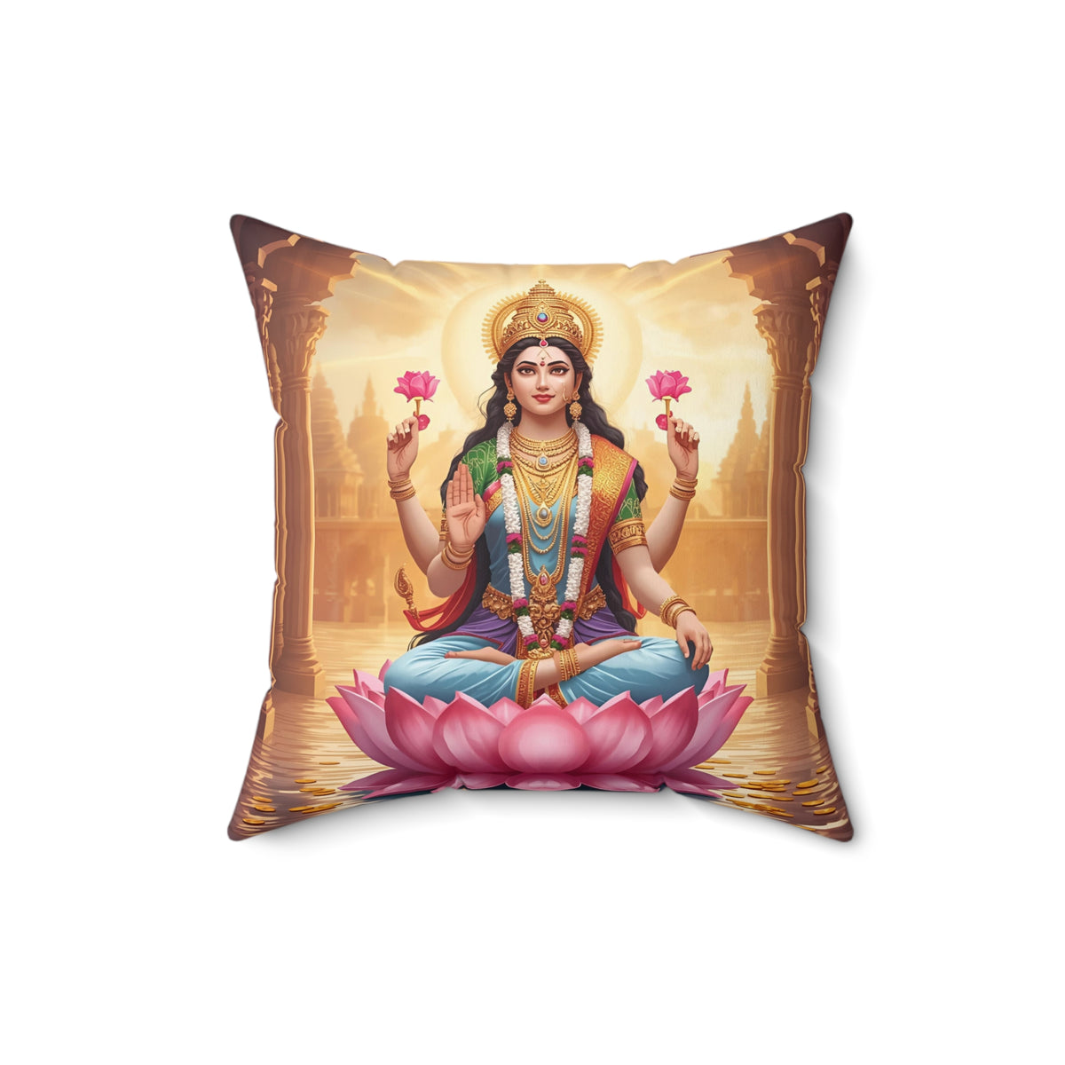 Goddess Lakshmi decorative pillow by Druvs, product view