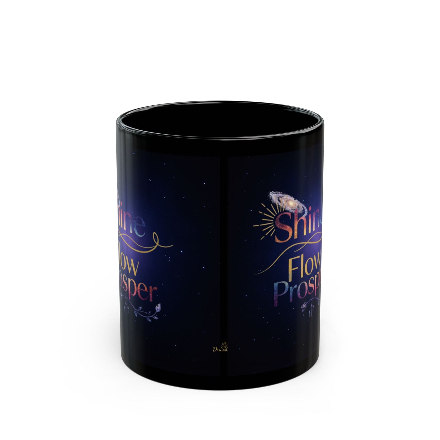 Shine Flow Prosper Mug – Cosmic Manifestation Black Edition | By Druvs