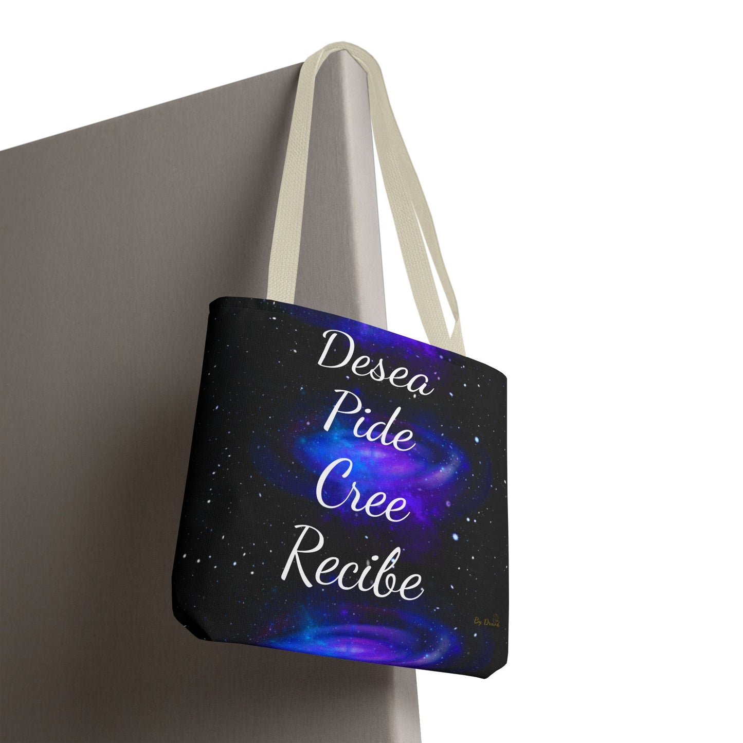 Desea Pide Cree Recibe Tote Bag – Bolsa Cósmica de Afirmaciones Espirituales por Druvs