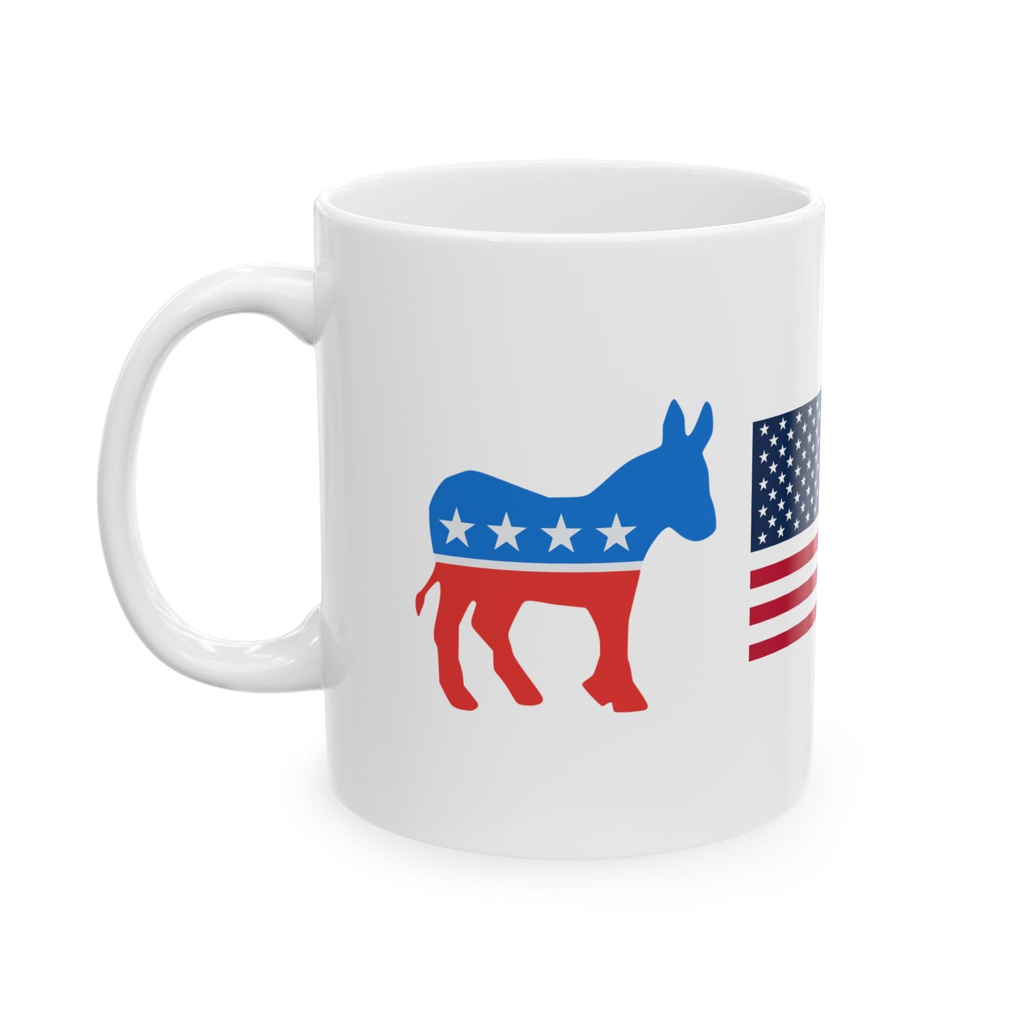 Democratic 2024 Mug – Patriotic Coffee Cup with Donkey & USA Flag
