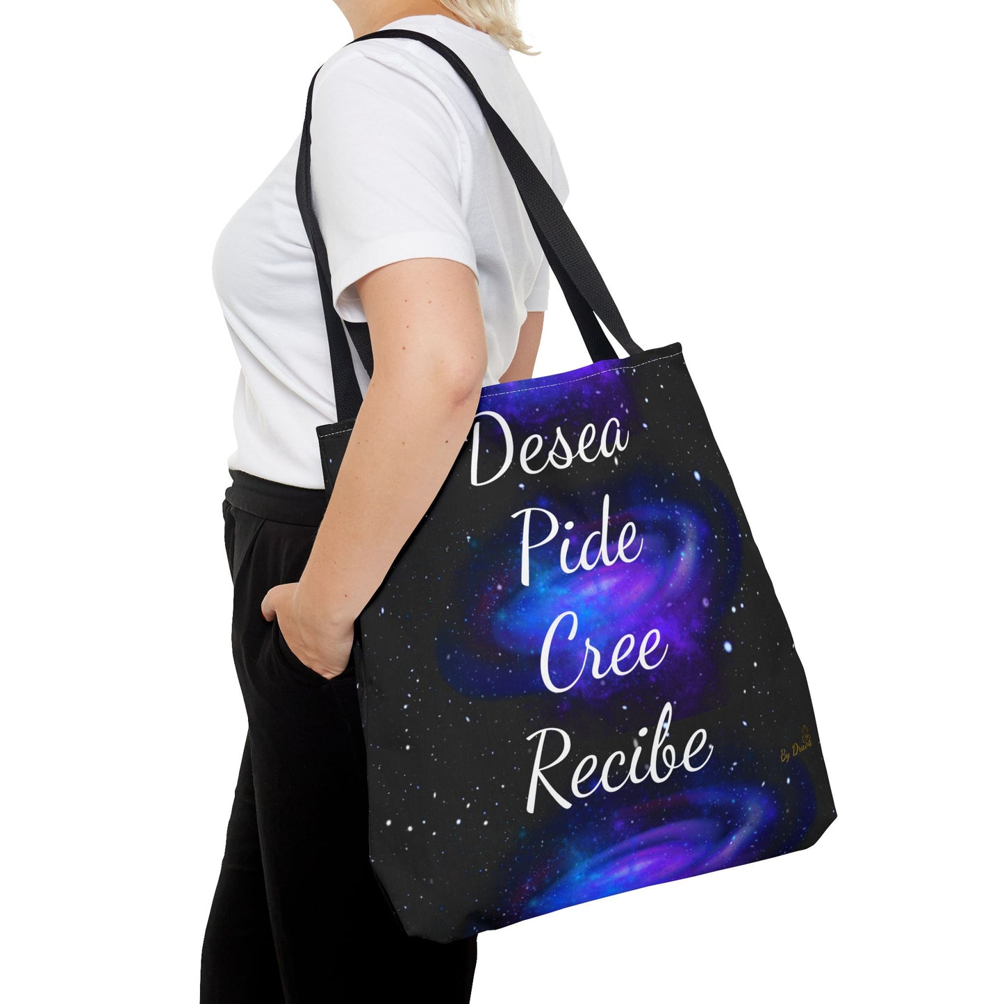 Desea Pide Cree Recibe Tote Bag – Bolsa Cósmica de Afirmaciones Espirituales por Druvs