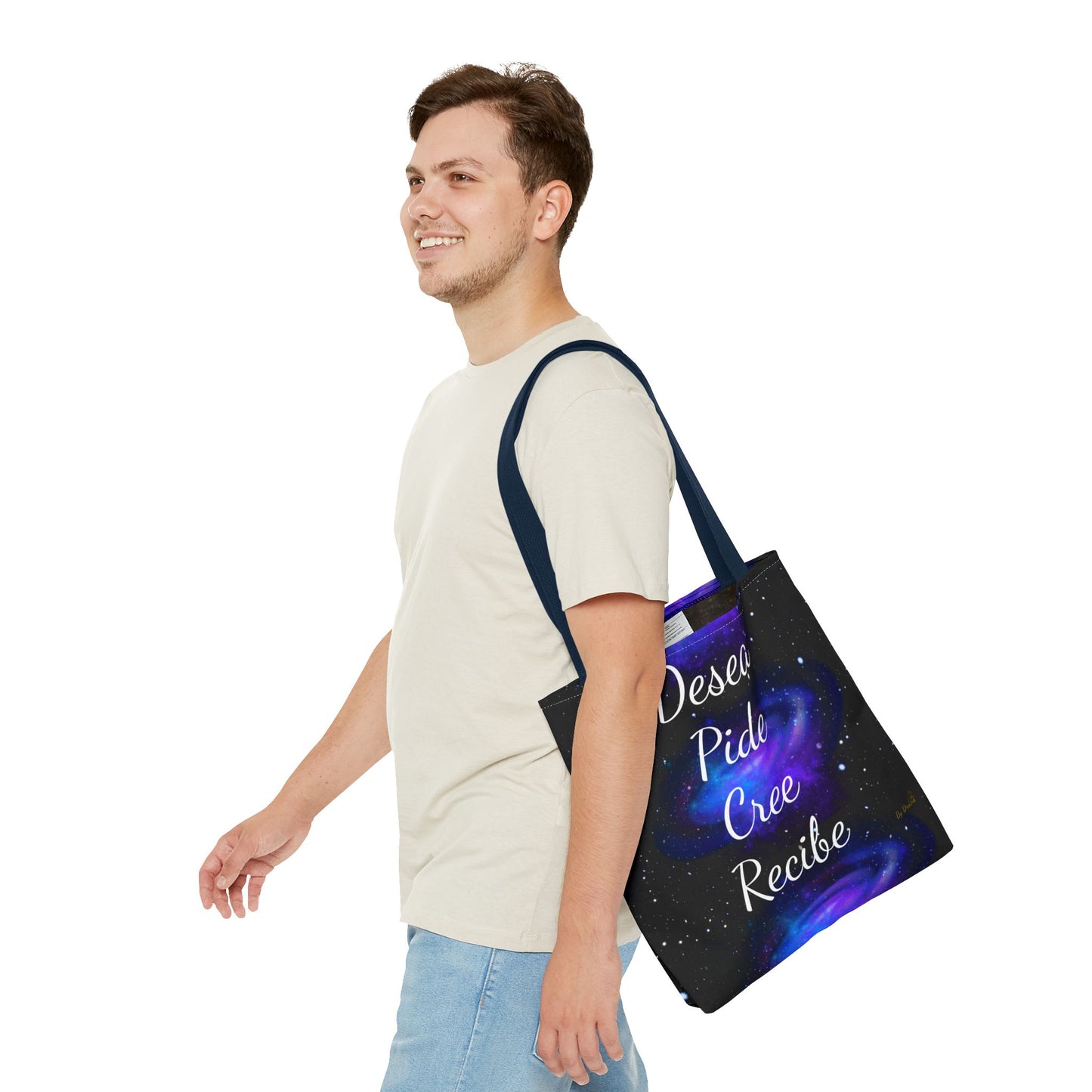 Desea Pide Cree Recibe Tote Bag – Bolsa Cósmica de Afirmaciones Espirituales por Druvs