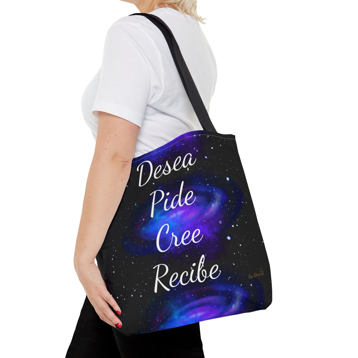 Desea Pide Cree Recibe Tote Bag – Bolsa Cósmica de Afirmaciones Espirituales por Druvs