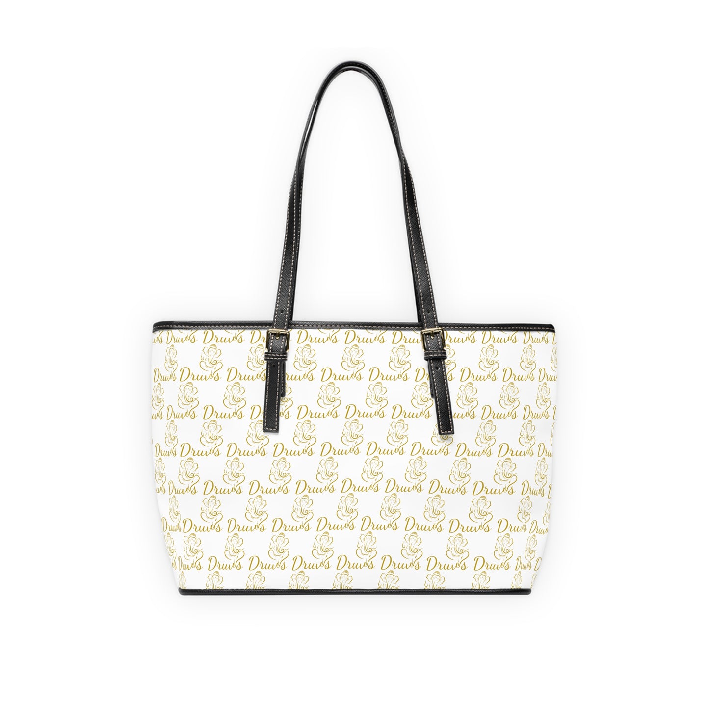 White Druvs Monogram Shoulder Bag – Elegant Leather Tote | 100% PU
