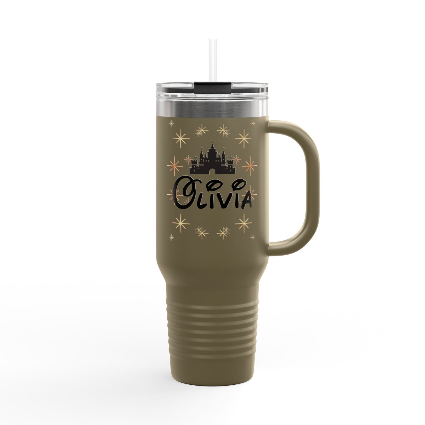 Personalized Disney-Inspired Travel Mug – Olivia Edition with Castle & Sparkles