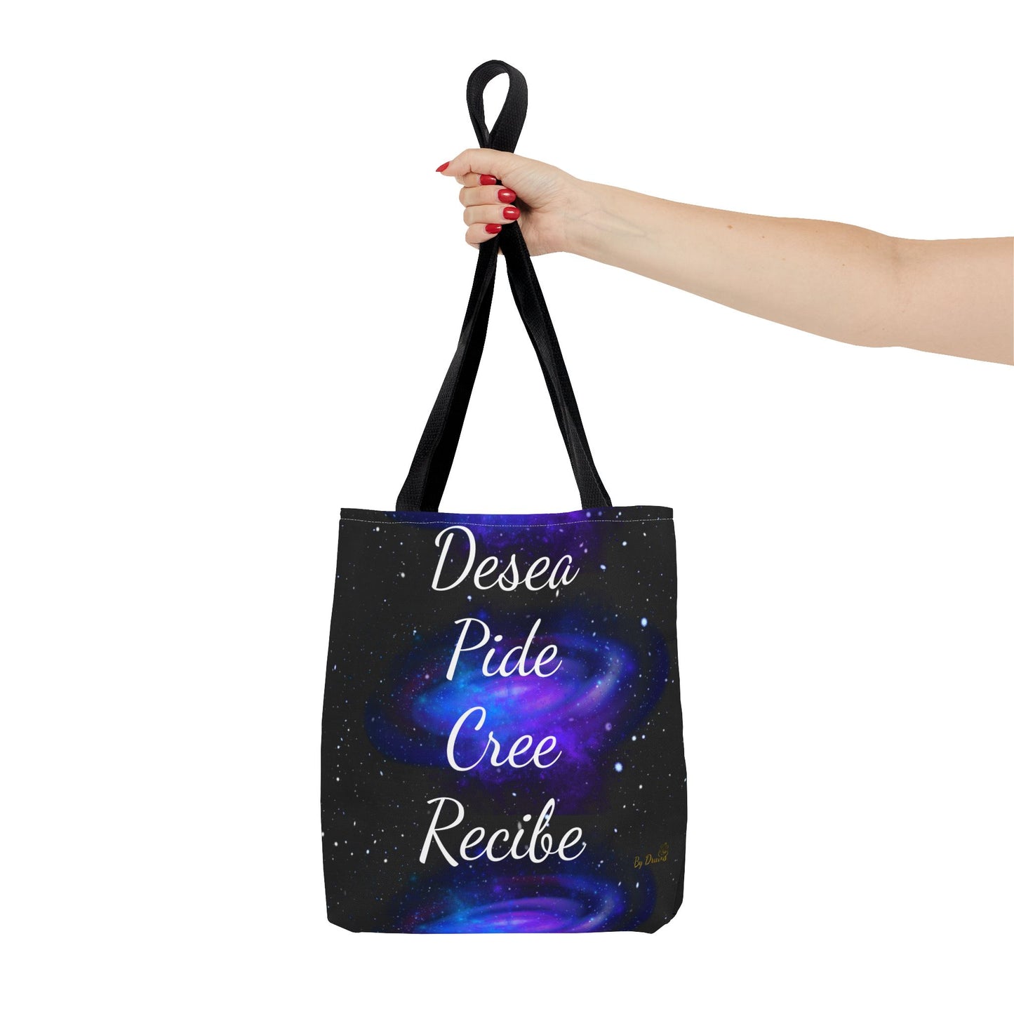 Desea Pide Cree Recibe Tote Bag – Bolsa Cósmica de Afirmaciones Espirituales por Druvs