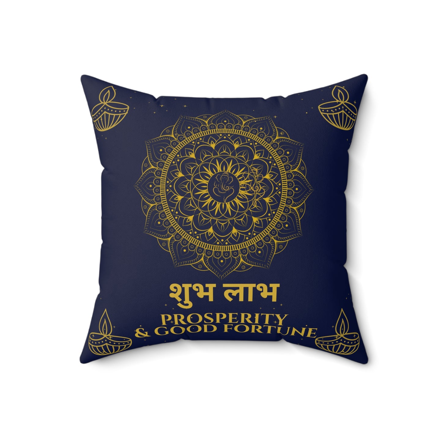 Shubh Labh Diwali Cushion – Prosperity & Good Fortune in Royal Blue by Druvs