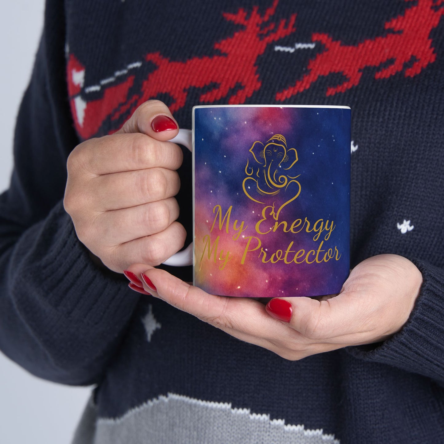 Ganesh Galaxy Mug – “My Energy My Protector” (11oz Ceramic)