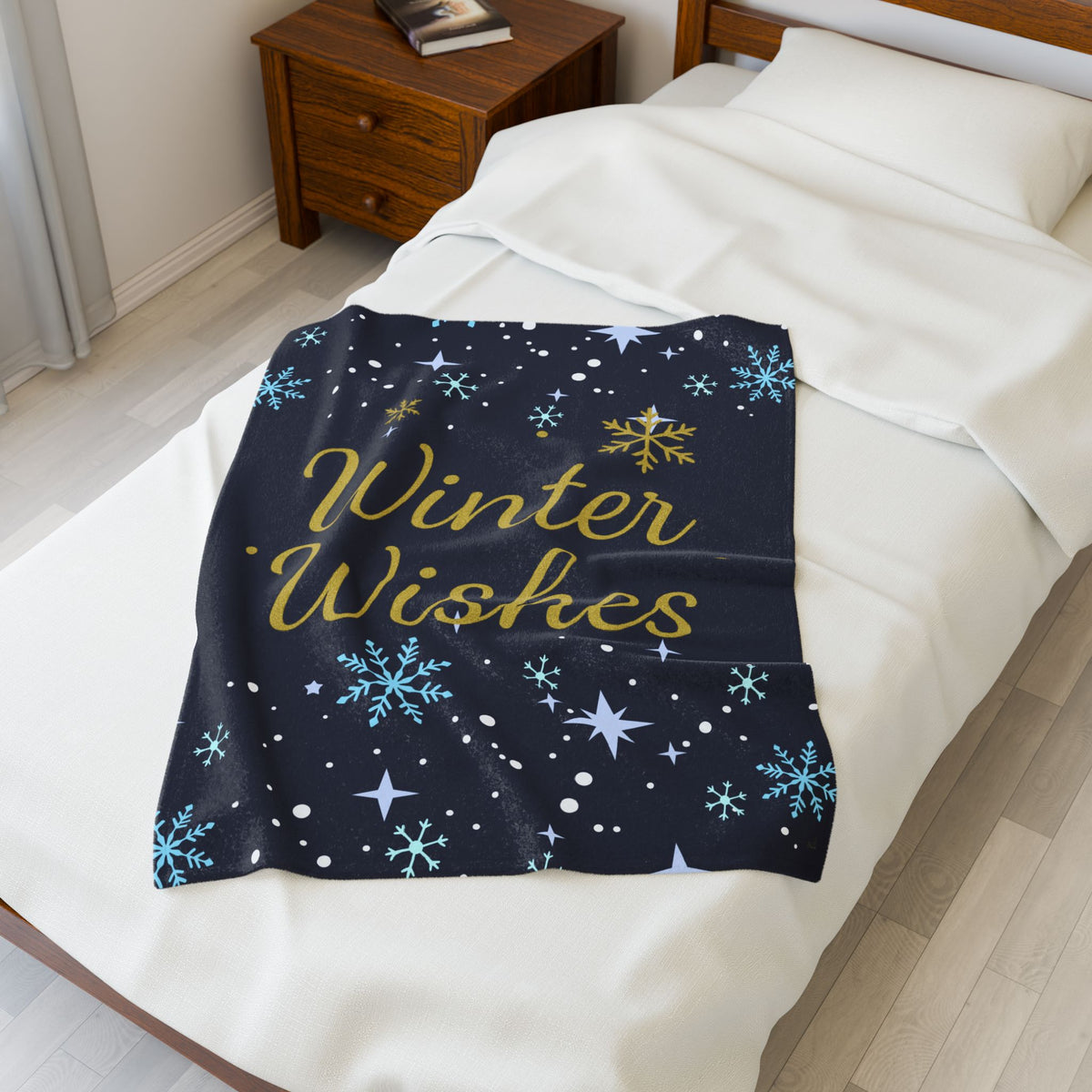 Winter Wishes Sherpa Throw Blanket – Navy & Gold – product photo 19 of 24