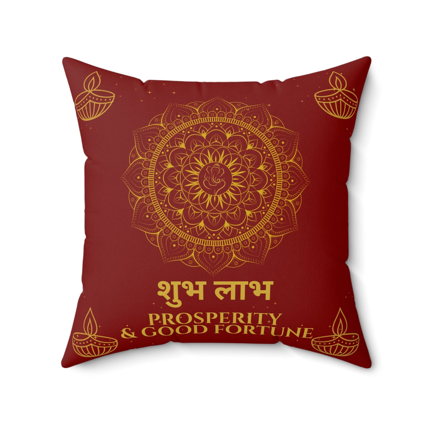 Shubh Labh Cushion – Prosperity & Good Fortune Mandala Pillow for Diwali Decor
