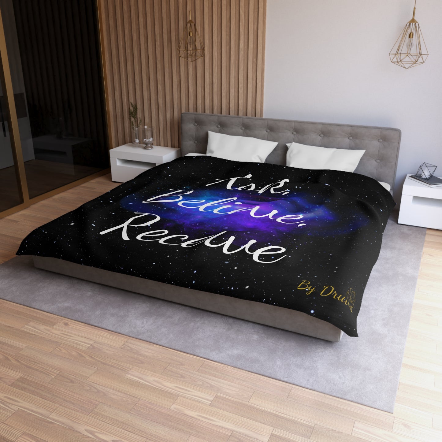 Ask Believe Receive Duvet Cover – Law of Attraction Cosmic Bedding by Druvs (Multiple Sizes, Worldwide Shipping)
