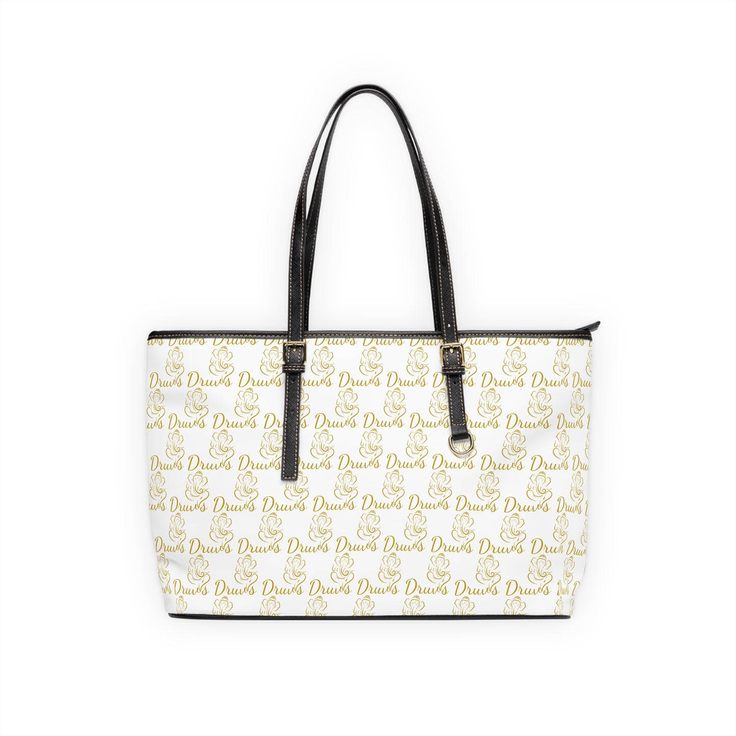 White Druvs Monogram Shoulder Bag – Elegant Leather Tote | 100% PU