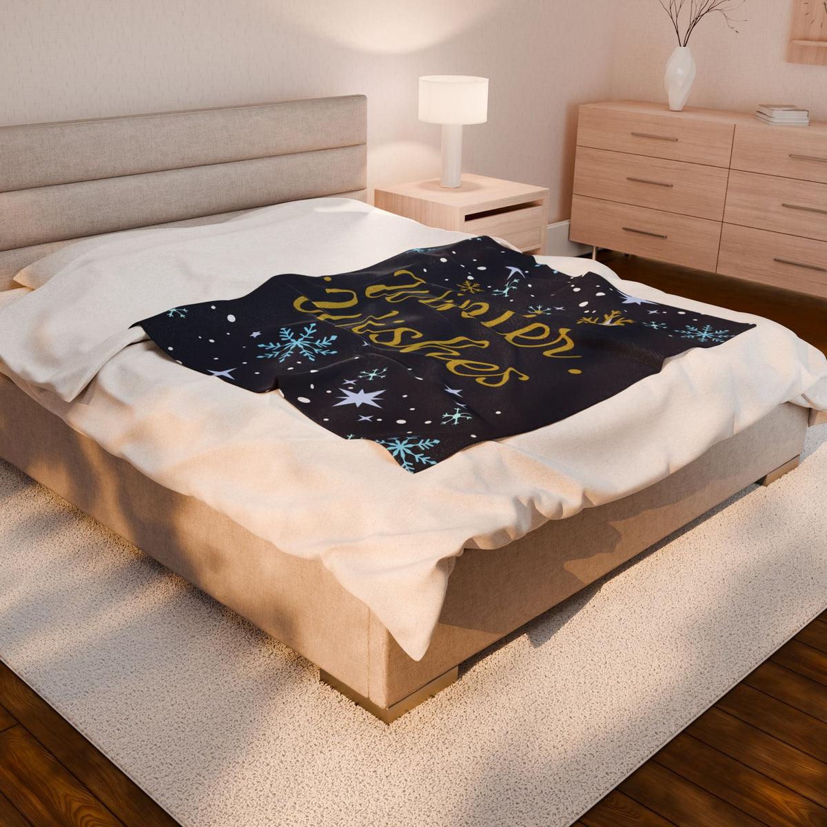 Winter Wishes Sherpa Throw Blanket – Navy & Gold – product photo 6 of 24