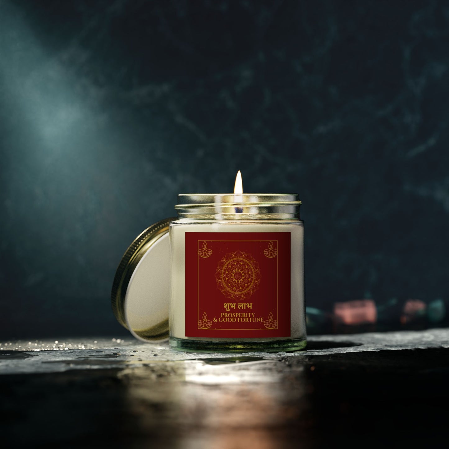 Shubh Labh Prosperity Candle – Red & Gold Diwali Soy Jar | Good Fortune Edition