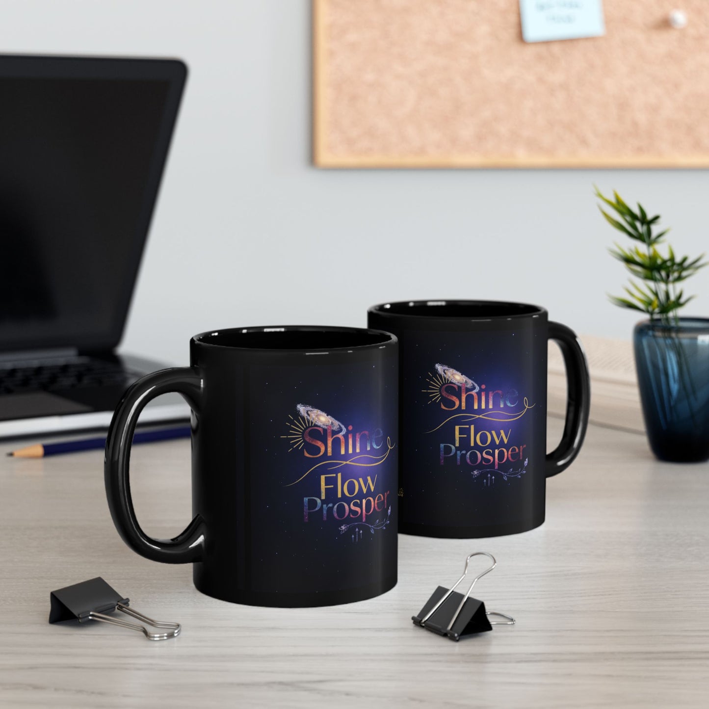Shine Flow Prosper Mug – Cosmic Manifestation Black Edition | By Druvs