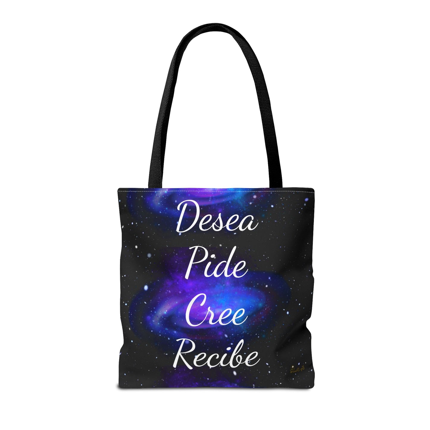 Desea Pide Cree Recibe Tote Bag – Bolsa Cósmica de Afirmaciones Espirituales por Druvs