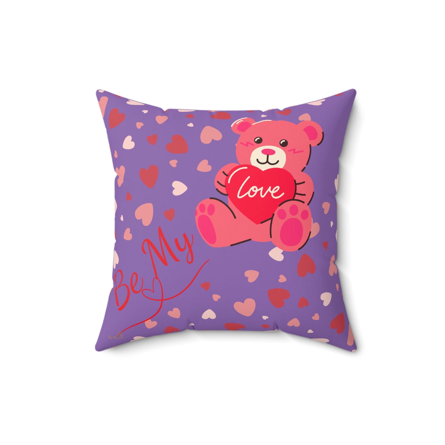Be My Love – Valentine’s Teddy Cushion Pillow in Purple with Hearts